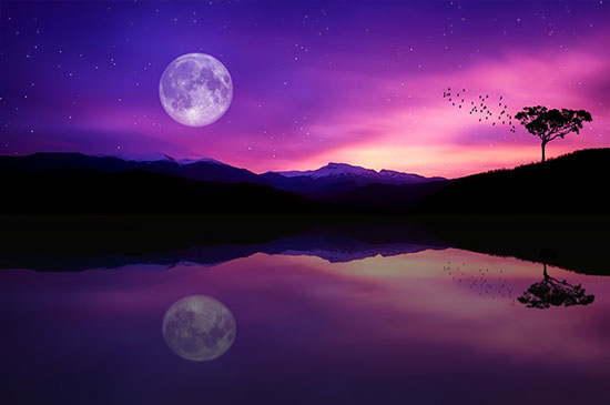 Full moon small sunset